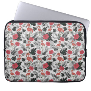 Capa Para Notebook Padrão uniforme Flamingo com fundo floral