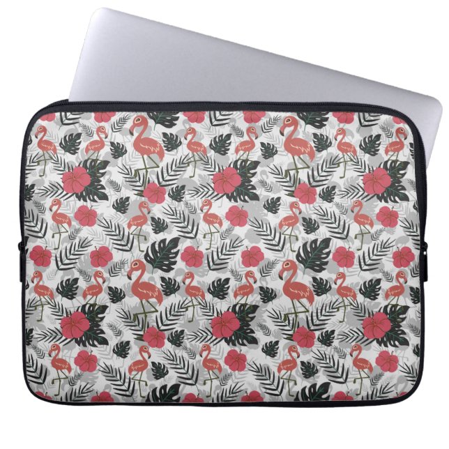 Capa Para Notebook Padrão uniforme Flamingo com fundo floral (Frente)