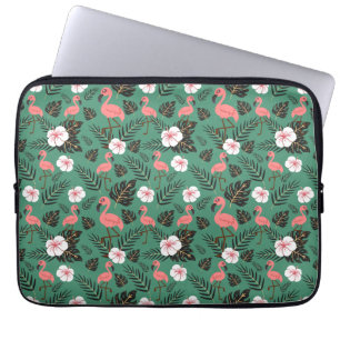 Capa Para Notebook Padrão uniforme Flamingo rosa sobre fundo verde