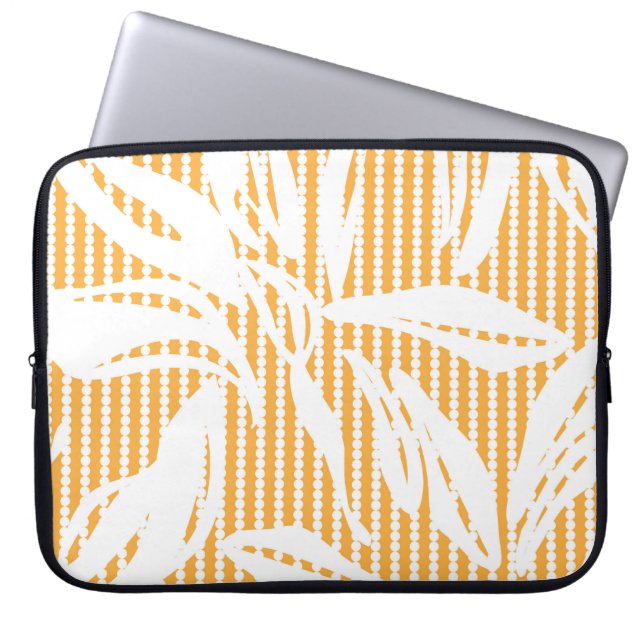 Capa Para Notebook Padrão uniforme Floral Laranja com fundo estriado (Frente)