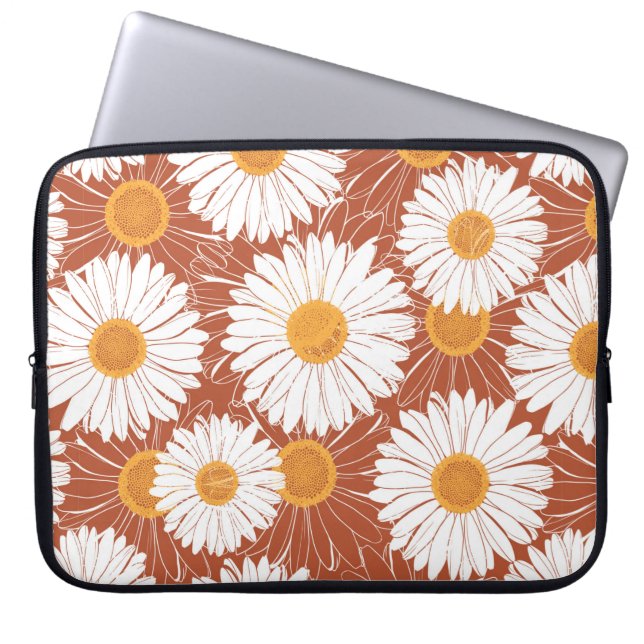 Capa Para Notebook Padrão uniforme marrom com margaridas (Frente)