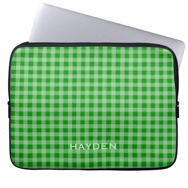 Capa Para Notebook Padrão Verde Brilhante de Gingham Personalizado (Frente)