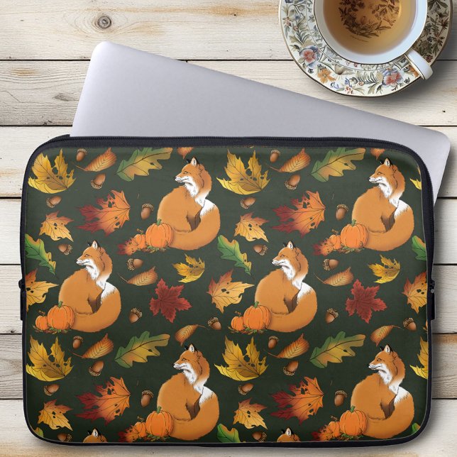 Capa Para Notebook Padrão Verde de Folhas de Outono da Raposa Vermelh (Criador carregado)