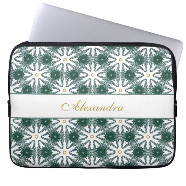 Capa Para Notebook Padrão Verde Dourado Natal Personalizado (Frente)