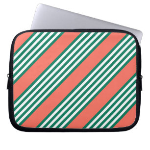 Capa Para Notebook Padrão verde e branco de cinco faixas com coral