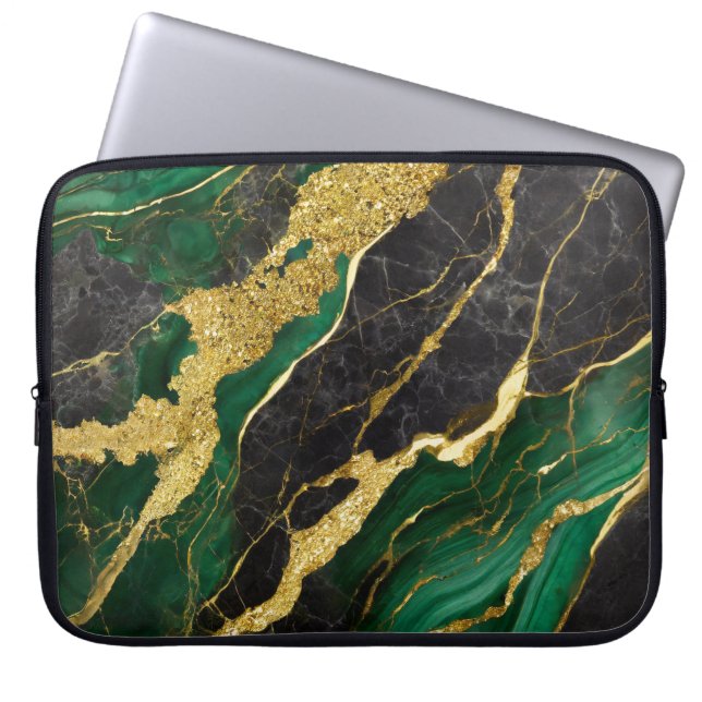 Capa Para Notebook Padrão Verde Marble com Dourado (Frente)
