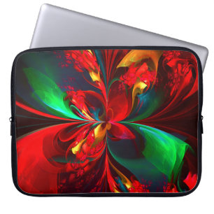Capa Para Notebook Padrão Verde Vermelho Abstrato Floral Moderno #11