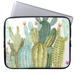 Capa Para Notebook Padrão Vintage Cactos Blooming Watercolor