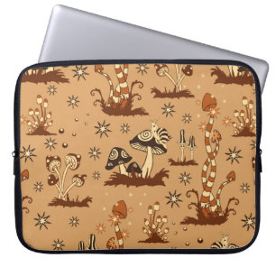 Capa Para Notebook Padrão Vintage sem costura com cogumelos castanhos