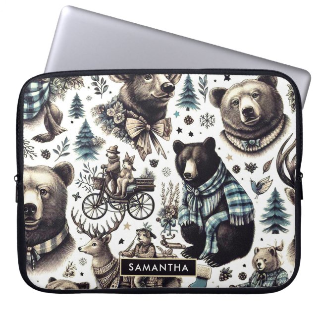 Capa Para Notebook Padrão Vintage Winter Animal (Frente)