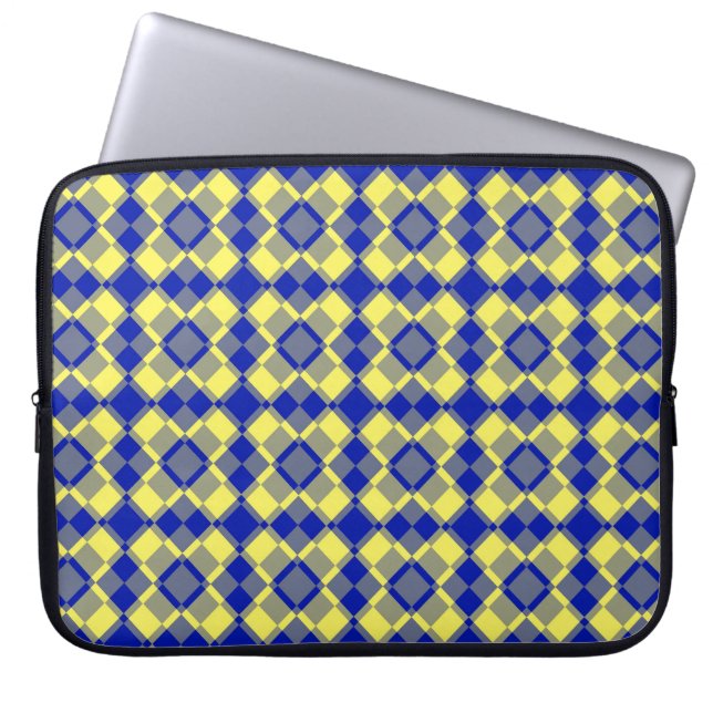Capa Para Notebook Padrão Xadrez Argyle Azul Amarelo (Frente)
