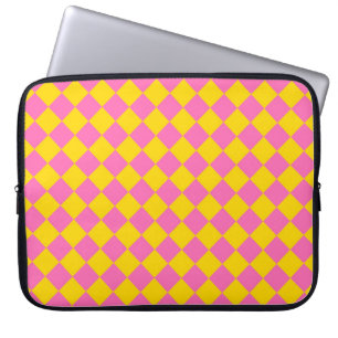 Capa Para Notebook Padrão Xadrez Arlequim Diamante Amarelo Rosa