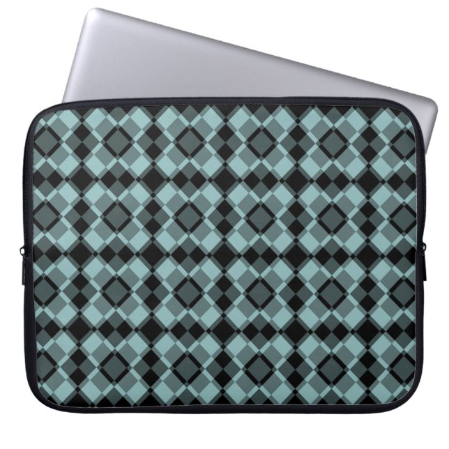 Capa Para Notebook Padrão Xadrez Azul Preto Argyle (Frente)