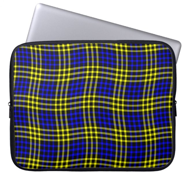 Capa Para Notebook Padrão xadrez contínuo em xadrez azul e amarelo (Frente)
