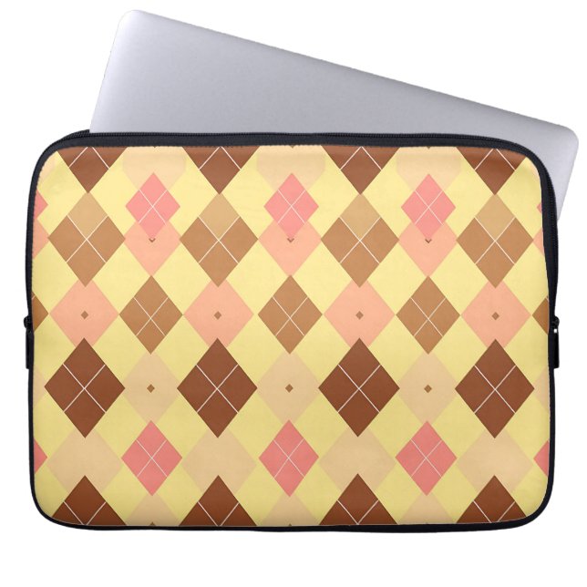 Capa Para Notebook Padrão Xadrez Escocês Argyle Marrom Rosa Quente (Frente)