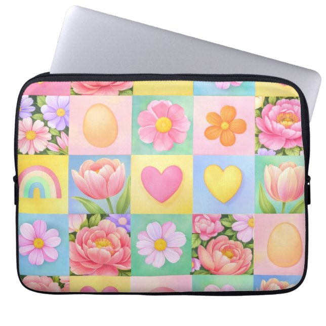 Capa Para Notebook Padrão Xadrez Floral da Moda para Primavera (Frente)