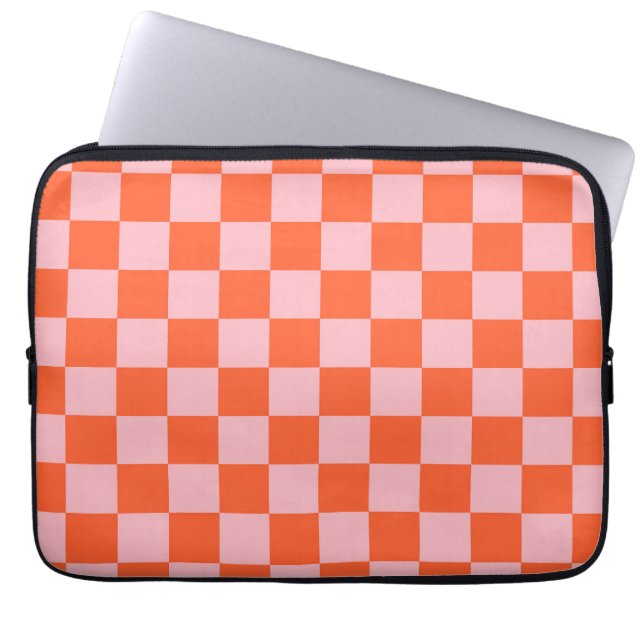 Capa Para Notebook Padrão Xadrez Laranja e Rosa (Frente)