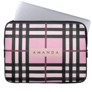 Capa Para Notebook Padrão Xadrez Preto e Rosa Vibrante Personalizado