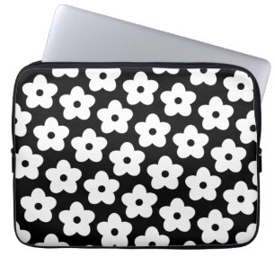 Capa Para Notebook Padrão Y2K da Flor Preta e Branca