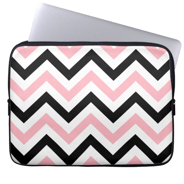 Capa Para Notebook Padrão ZigZag Cor-de-rosa, preto, branco grande (Frente)