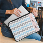Capa Para Notebook Padrão Zigzag, Padrão Chevron, Azul, Seu Nome<br><div class="desc">Padrão elegante,  na moda e sofisticado zigue-zague (chevron) em azul,  cinza e branco. Presente moderno e moderno,  perfeito para o amante ziguezague na sua vida. Personalize adicionando o seu nome,  apelido,  monograma ou iniciais.</div>