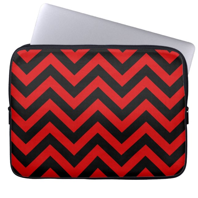 Capa Para Notebook Padrão ZigZag vermelho, preto Grande Chevron (Frente)
