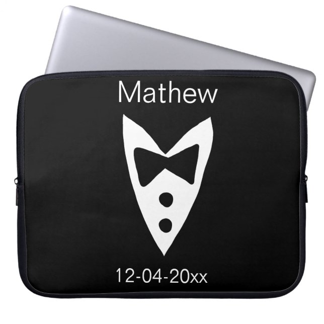 Capa Para Notebook padrinho de casamento adiciona nome ano arco preto (Frente)