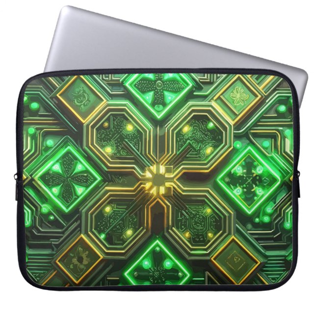 CAPA PARA NOTEBOOK PADRÕES CÉLTICOS IRLANDESES VERDES E DOURADOS MODE (Frente)