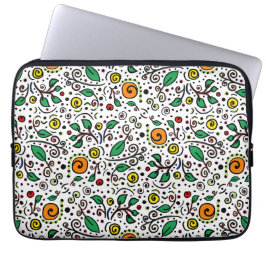 Capa Para Notebook Padrões de Flor, cor de laranja, Berry em branco -