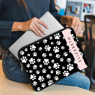 Capa Para Notebook Padrões de pata, patas de cão, preto e branco, seu