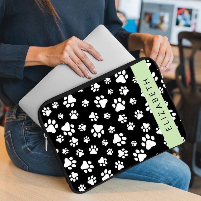 Capa Para Notebook Padrões de pata, patas de cão, preto e branco, seu (Criador carregado)