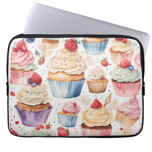 Capa Para Notebook Padrões digitais de Creme e Cupcake (Frente)