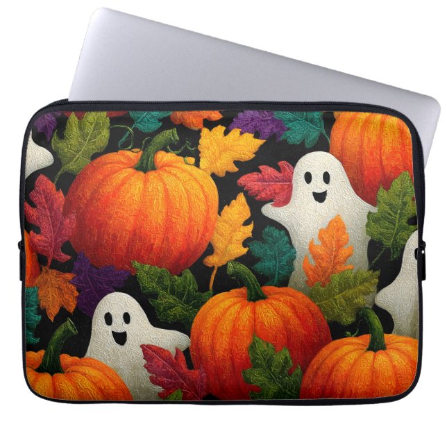Capa Para Notebook Padrões do Halloween com Pumpkins Laranja (Frente)