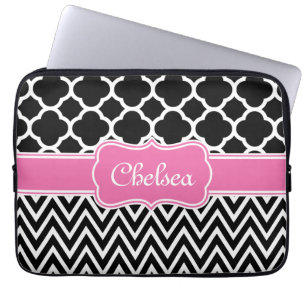 Capa Para Notebook Padrões Pretos de Latência / Cevron Nome Rosa