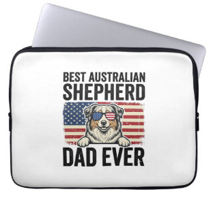 Capa Para Notebook Pai Australian Shepherd Patriótico Vintage