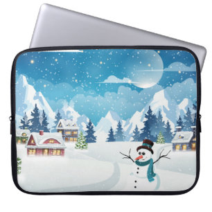 Capa Para Notebook Paisagem de inverno na vila com neve coberta