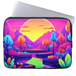 Capa Para Notebook Paisagem do Pôr do Sol Neon