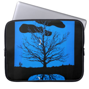 Capa Para Notebook Paisagem lunar na Bolsa de laptop azul e preta de