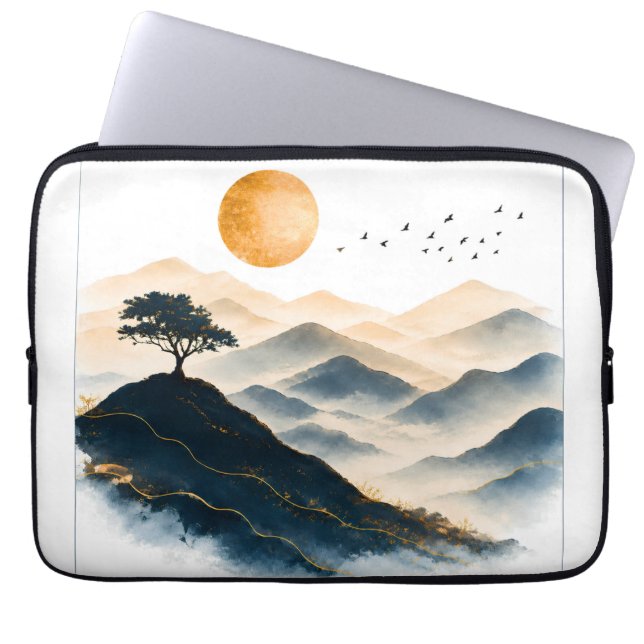 Capa Para Notebook Paisagem Montanhosa do Sol Dourado  (Frente)