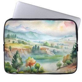 Capa Para Notebook Paisagem Montanhosa em Aquarela