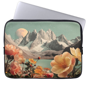 Capa Para Notebook Paisagem Montanhosa Surrealista com Flores em Flor