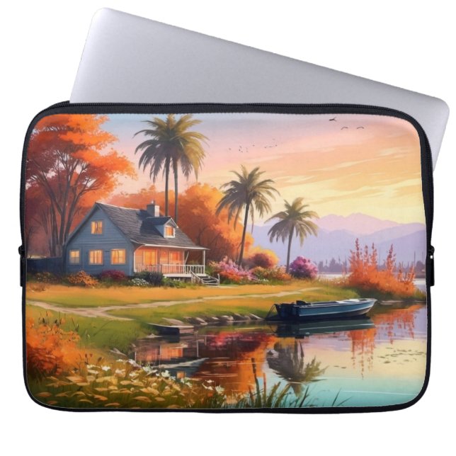 Capa Para Notebook Paisagem natural com lago e palmeiras-34219 (Frente)
