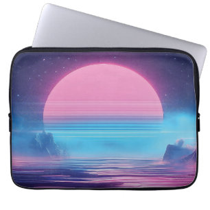 Capa Para Notebook Paisagem solar de Vaporwave,Design retrofuturista