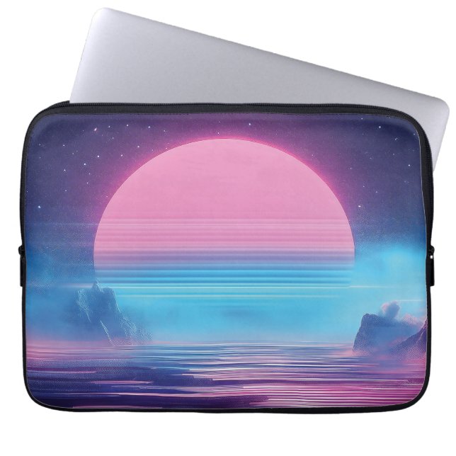 Capa Para Notebook Paisagem solar de Vaporwave,Design retrofuturista (Frente)