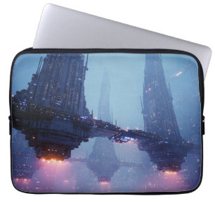 Capa Para Notebook Paisagem Urbana Futurista com Estruturas Flutuante