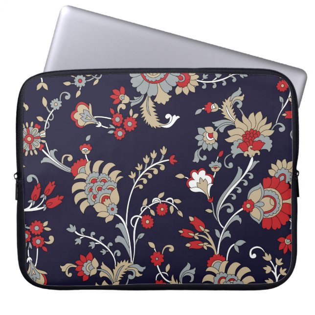 Capa Para Notebook paisley indiano, fundo marinho, tradicional. (Frente)