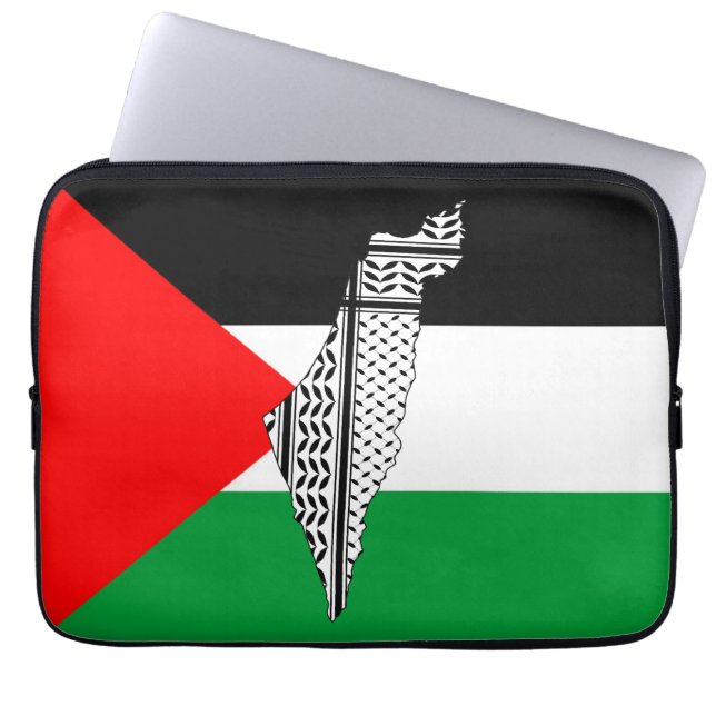 Capa Para Notebook Palestina - Bandeira e Mapa com Padrão Keffiyeg (Frente)
