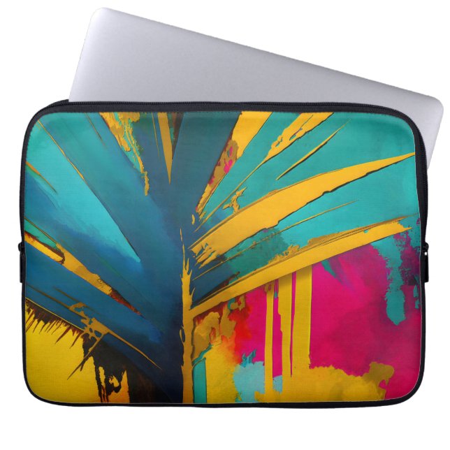 Capa Para Notebook Palma Dourada – Energia Tropical Abstrata (Frente)