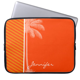 Capa Para Notebook Palma tropical; Listras alaranjadas