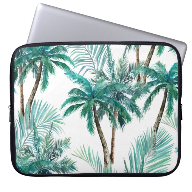 Capa Para Notebook Palma Tropical: Padrão de Selva de Aquarela. (Frente)